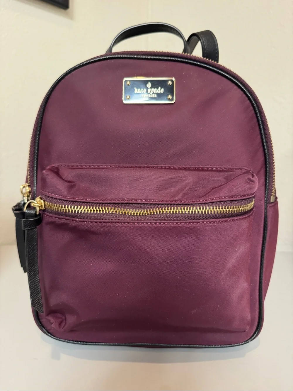 kate spade burgundy mini nylon backpack with gold hardware